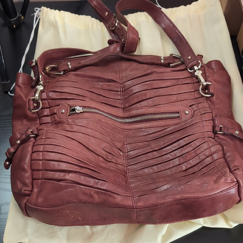 Junior Drake Gail Pleated Cranberry Bordeaux Italian Leather Convertible Handbag